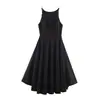 Comercio exterior transfronterizo al por mayor Moda europea y americana retro elegante vestido largo con dobladillo ancho, ceñido a la cintura, vestido sin mangas de tirantes bicolor