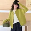 Colección nueva otoño/invierno 2026 para niñas, estilo coreano, simple y casual: Chamarra suéter versátil de cuello redondo, tejido gofre, manga larga raglán