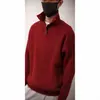 Suéter de gola alta parcial para homens e mulheres, marca moderna de outono e inverno, gola alta com botões, vermelho para o ano do zodíaco, tricô solto e casual para casais