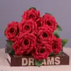 Venta al por mayor de fábrica de rosas artificiales, rosas de diamante de 9 cabezas, flores artificiales, cascada de pared de rosas, flores falsas, ramo de flores de seda