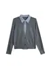 EVERTRUE Lana 2026 Otoño Old Money Color Sólido Chaqueta de Punto + Camisa de Lino Conjunto Falso de Dos Piezas 35412