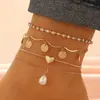 Venda Quente Transfronteiriça Moda Europeia e Americana Vintage Pingente de Letra Borboleta Tornozeleira Multicamadas Personalidade Simples Conjunto de Tornozeleiras de Praia