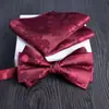 Lenço Quadrado Gravata Borboleta Conjunto de 2 Peças Grande Jacquard Formal Negócios Noivo Casamento Festivo Moda Tendência Novo Vinho Tinto