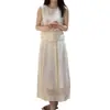 Conjunto de chaleco sin mangas y falda larga de malla blanca con retazos, forrado, perfecto para figuras petite en verano, falda larga de línea A