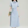 Vestido Camisa Blanco de Manga Corta Estilo Francés para Mujer Verano 2026 Nuevo Único Hermoso Vestido Largo de Línea A Ceñido a la Cintura
