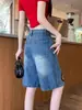Shorts jeans bordado com toalha estilo retrô americano, unissex, leve estilo verão, lavagem americana da moda, perna larga, corte reto, comprimento de cinco pontos