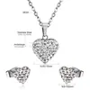 Pendientes y Collar de Diseño Dulce Europeo y Americano con Zirconia en Forma de Corazón para Mujer, Versátil Colgante de Corazón, Juego de Joyería de Acero Inoxidable