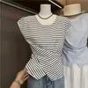 Top de punto para mujer estilo coreano, cruzado en la cintura, manga corta, nuevo diseño Verano 2026, único y favorecedor, top distintivo
