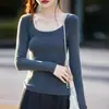 Nueva Camiseta Básica de Cuello Redondo para Mujer Otoño e Invierno, Capa Interior de Punto Fino de Lana, Corte Ajustado, Suéter Suave y Acogedor