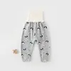 Pantalones largos de algodón para bebé, de cintura alta, que protegen la barriga, para bebés de pocos meses, pantalones largos de capa base para otoño, pantalones de Clase A de cintura alta para bebé