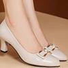 Zapatos de Mujer de Cuero Suave de Alta Calidad 2024 Primavera y Otoño Nuevos Flats Tacón Medio Tacón Grueso Tacones Altos Casual Versátiles Zapatos de Cuero