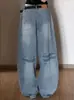 Marca de moda transfronteriza estilo americano, silueta bordada, corte curvo, moderno, unisex, diseño 2026, jeans largos holgados de pierna ancha