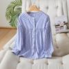 Venta Directa de Fábrica Top de Cuello Redondo Primavera 2026 para Mujer, Moda Estilo Coreano Nuevo Holgado Adelgazante Volantes Camisa de Algodón Puro