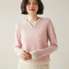 Suéter de Base Tricotado Grosso Falso Duas Peças Cashmere de Bebê Feminino Gola Redonda V Solto Ponto Solto Contraste