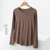 Camiseta de manga larga de algodón con hilo, cuello redondo, color liso, talla grande para mujer, prenda exterior de primavera y otoño, top holgado, camiseta básica para personas con sobrepeso