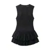 Roupas Femininas Estilo Europeu e Americano 2026 Primavera Nova Vestido Sem Mangas Decorativo em Camadas com Textura de Veludo Saia Curta Colete Acinturado