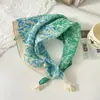 Pañuelo pequeño cuadrado de algodón y lino con borlas de 58 cm Protector de cuello Bufanda suave Pañuelo decorativo para la cabeza Pañuelo floral Retro Pequeño Fresco