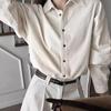 Camisa Retro Nostálgica de Color Contrastante para Mujer Primavera y Otoño Tela de Exportación Hombro Derecho Versión Pequeña Top Camisa de Pana