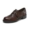 Mocasines Retro Brogue Punta Redonda Hebilla Metálica para Mujer 26 Primavera Otoño Nuevos Versátiles Británicos para Viajes Diarios Tacón Grueso Zapatos Pequeños de Cuero