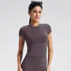 Camiseta de Yoga Cruzada de Manga Corta Cepillada para Mujer, Camiseta Deportiva Elástica de Secado Rápido Transpirable de Manga Corta, Top Casual para Fitness