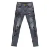 Jeans Europeos para Hombre de Primavera y Otoño Marca de Moda Cabeza de Tigre Pedrería Personalizados Corte Delgado Moda Retro Elásticos