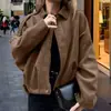Transfronterizo 2025 Color Puro Versátil Textura de Gamuza Chaqueta Bomber Otoño e Invierno Nuevo Cremallera Casual Superior Estilo Corto
