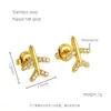 Brincos de avião em aço titânio, estilo europeu e americano, modernos, com detalhes em diamante, aço inoxidável 18K, brincos de pérola simples e elegantes para mulheres