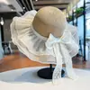 Sombrero de Paja Tejido de Ala Ancha para Protección Solar de Verano Transfronterizo Sombrero de Playa con Lazo para Vacaciones en la Costa Sombrero para el Sol para Mujeres