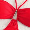 Traje de baño de una pieza para mujer, color sólido, calado, almohadillas de pecho desmontables a ambos lados