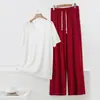 Conjunto de Dos Piezas de Pantalones Anchos de Manga Corta Sueltos de Modal para Verano Ropa de Casa Talla Grande Casual Cuello Redondo Delgado