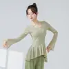 Ropa de Práctica de Danza Clásica para Mujer, Estilo Nuevo, Falso Dos Piezas, Falda de Cola de Pescado Estilo Chino Encriptado, Top de Malla, Top de Disfraz de Baile de Rendimiento