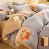 Conjunto de Cama Quatro Peças de Veludo de Leite Espesso de Inverno Lençol de Flanela Fleece de Coral Pelúcia Capa de Edredom Única Conjunto de Três Peças Infantil
