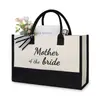 Bolsa de Lona para Boda Transfronteriza con Múltiples Personajes, Bolsa de Mano para Novia/Sra. con Moño en Contraste Blanco y Negro