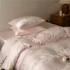Juego de ropa de cama de cuatro piezas para niñas, estilo ins, doble capa de gasa lavada 100% algodón, bordado de algodón puro, hipoalergénico, suave, ropa de cama de princesa