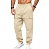 Pantalones de chándal de trabajo para hombre con forro polar para otoño e invierno, cintura con cordón, botones a presión, bolsillos grandes, corte holgado y tobillos con puño para deportes casuales