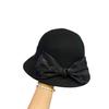 Otoño e Invierno nuevo estilo que hace que la cara se vea pequeña sombrero de lana tipo cubeta para mujer estilo retro Hepburn sombrero de copa con lazo elegante sombrero de pescador de lana