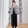 Roupas de outono e inverno para mulheres grávidas estilo Chanel elegante casaco curto redutor de idade + vestido de malha sling terno para mulheres grávidas