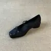 Versión de cuero suave~Zapatos Mary Jane suaves de estilo ballet artístico vintage para mujer con punta cuadrada, lazo y correa poco profunda