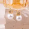 Pendientes de Perla con Circonita Micropavimentada Franceses, Pendientes de Moda, Ligeros, de Lujo y Exquisitos, Pendientes Versátiles de Gama Alta de Nicho para Mujer