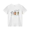 Novedad de Verano Camiseta Blanca de Hombro Normal Cuello Redondo Manga Corta para Mujer Estilo Retro Americano Estampado de Gato Perro Dibujos Animados Top de Algodón Puro