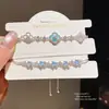 Videira de Flor Azul Gelo~Pulseira Flor de Quatro Pétalas com Zircônia 2026 Nova Pulseira Doce Luxo Leve de Alta Qualidade Versátil Joia de Mão para Mulheres