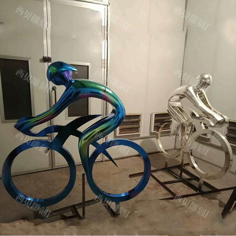 不锈钢骑自行车人物雕塑详情图607