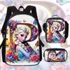 Princesa de Hielo y Nieve Elsa Mochila Escolar Mochila Infantil de Jardín de Infancia Bolsa de Hombro Impermeable de Gran Capacidad Estuche Juego de Tres Piezas