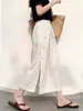 Saia Midi Branca de Linho com Botões Feminina Verão 2026 Novo Estilo Popular Este Ano Temperamento de Alta Classe Saia Longa Evasê