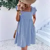 2026 Site Independente de Roupas Femininas Transfronteiriças Europeias e Americanas Amazon Vestido de Xadrez de Cintura Alta com Manga Bufante e Gola Quadrada para Mulheres