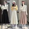 Falda con Borlas para Mujer en Otoño e Invierno, Estilo Suave Falda de Lana Tejida Blanca, Falda de Línea A con Drapeado de Cintura Alta
