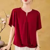26 Camiseta de Satén de Acetato de Venta Caliente en Verano con Cuello de Tijera de Manga Corta, Corte Holgado, Adelgazante, Elegante, Versátil, Ropa Básica para Mujer