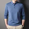 Camiseta de manga larga de seda de morera estilo TikTok para hombre 2023 Primavera Nueva Casual de Negocios Color Sólido Solapa Polo para Hombre
