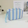 Bolsa de Cosméticos Rayada de Lona Transfronteriza, Gran Capacidad, Portátil, Impermeable, Neceser de Viaje, Bolsa de Almacenamiento de Maquillaje con Cordón