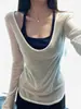 Cardigan de Tencel com Decote V em Camadas para Proteção Solar Feminina, Estilo Pura Desejo, Top Base Ligeiramente Transparente, Camiseta de Manga Longa Slimming para o Verão, Camisa para Ar Condicionado